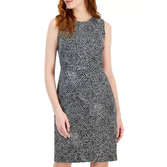J. Crew Navy White Polka Dot Cotton Sleeveless Textured Sheath Dress Size 10 NWT - Picture 1 of 6